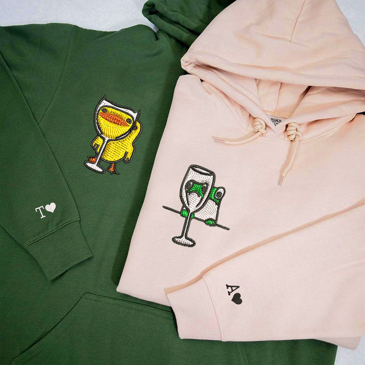 Custom Embroidered Frog and Duck Drinking Matching Hoodies for Couples, Personalized Couple Sweatshirt, Couple Embroidered Sweatshirt, Valentine's Day Gifts Idea For Him Her-bestpickk