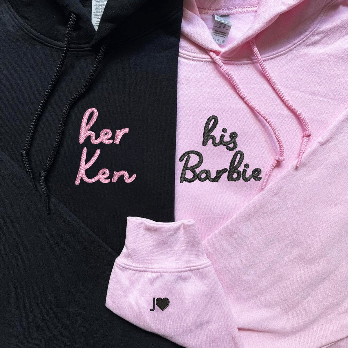 Custom Embroidered His Barbie Her Ken Matching Hoodies for Couples, Personalized Couple Sweatshirt, Couple Embroidered Sweatshirt, Valentine's Day Gifts Idea For Him Her-bestpickk